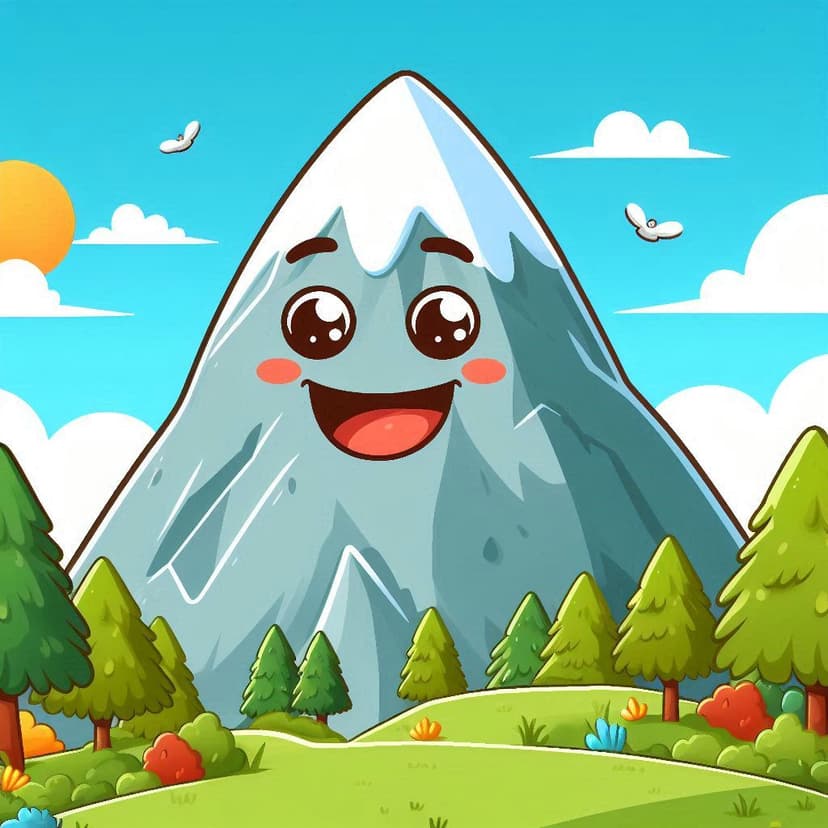 mountain-with-a-smiling-face-surrounded-by-trees-and-a-clear-blue-sky