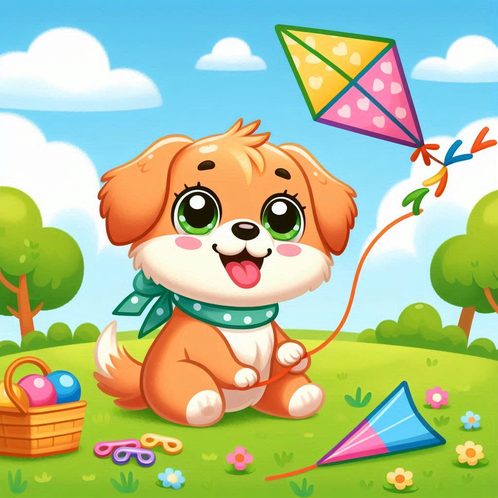 cheerful-dog-flying-a-kite-in-a-park