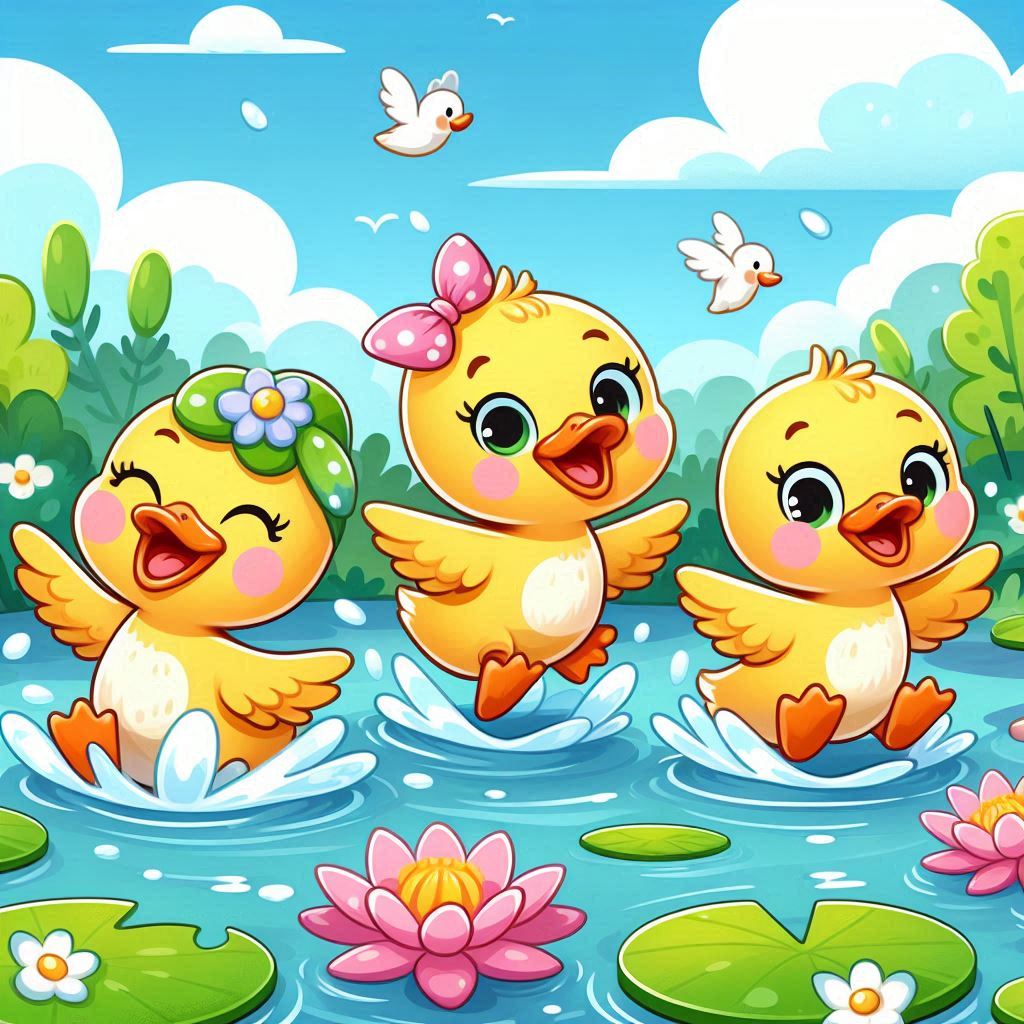 ducks-splashing-in-a-pond-with-lily-pads