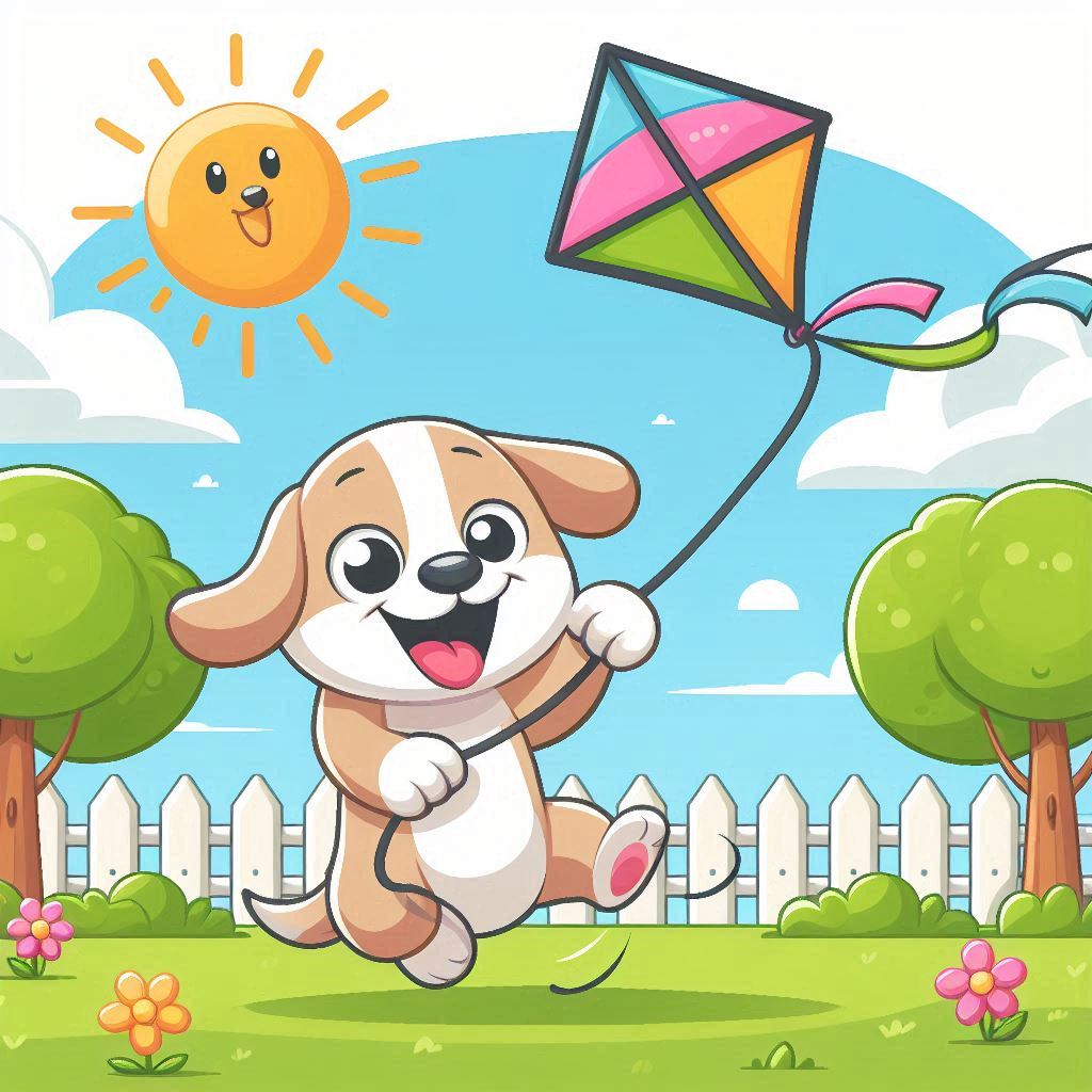 Play an Easy Online Jigsaw Puzzle of A Cheerful Dog Flying a Kite in the Park