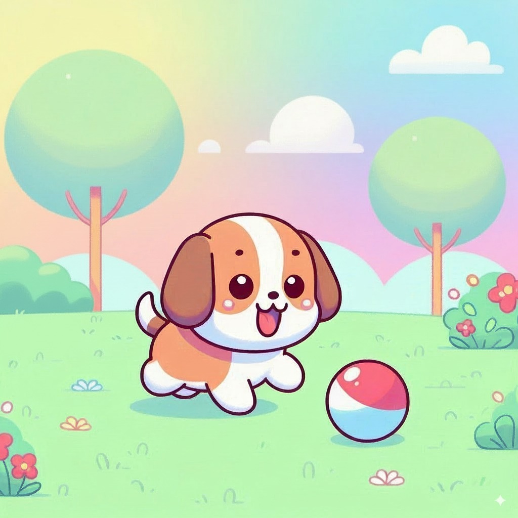 Play an Easy Online Jigsaw Puzzle of Playful Puppy with a Ball in the Park