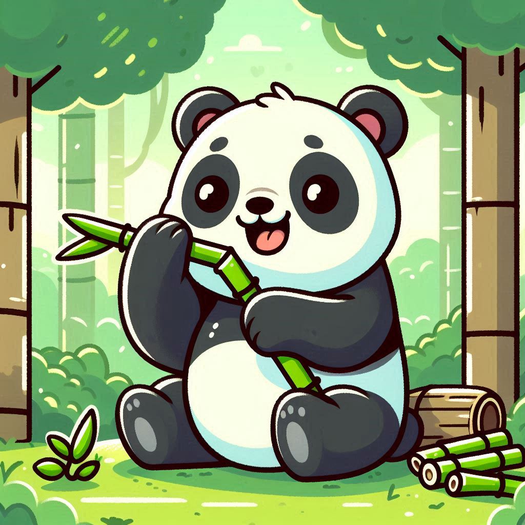 Play an Easy Online Jigsaw Puzzle of Happy Panda Eating Bamboo in the Forest