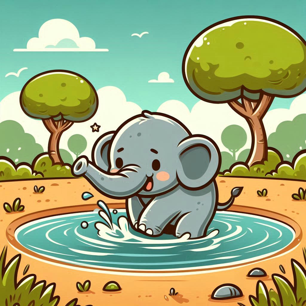 Play an Easy Online Jigsaw Puzzle of Playful Elephant Splashing in a Waterhole